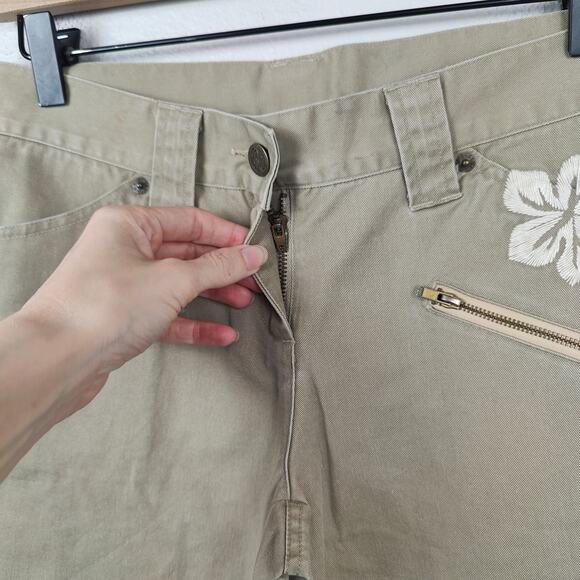 Vintage Y2K Aldo Gianne Embroidered Pants Womens Medium Tan Floral Butterfly - Picture 4 of 10